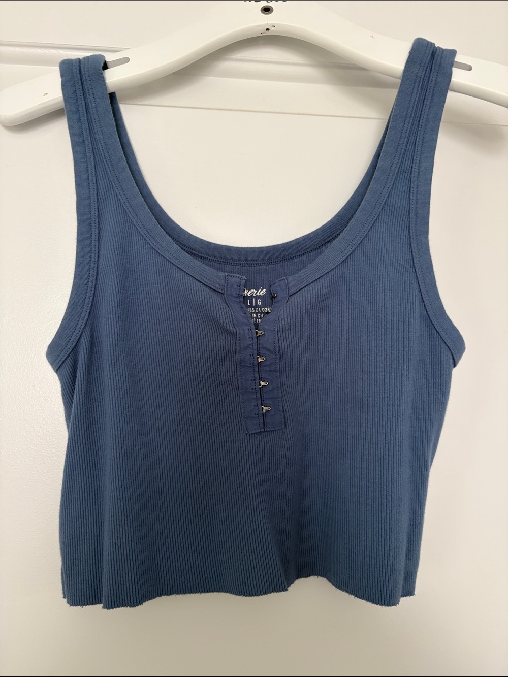 aerie Dusty Blue Ribbed Hook-Front Crop Tank